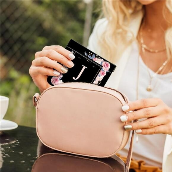 Small leather coin purse pouch mini change wallet cosmetic bag with initial J - Picture 7 of 8